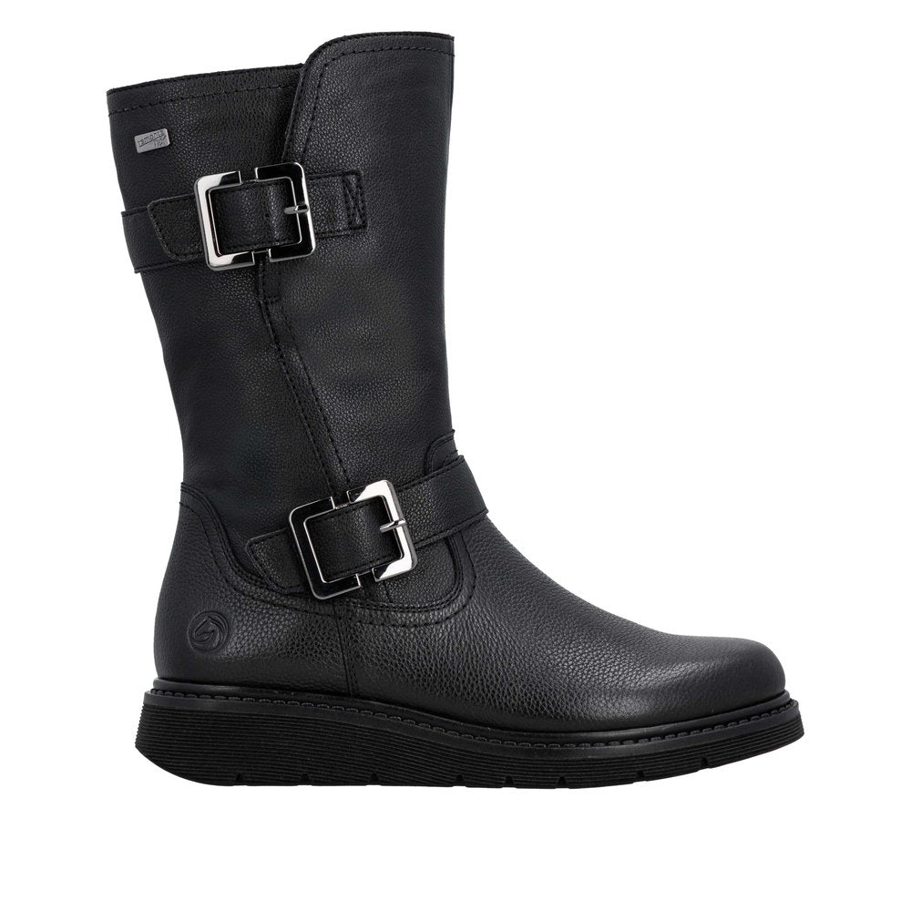 Remonte D3980-00 Ladies Wide Black Water Resistant Side Zip Mid-Calf Boots