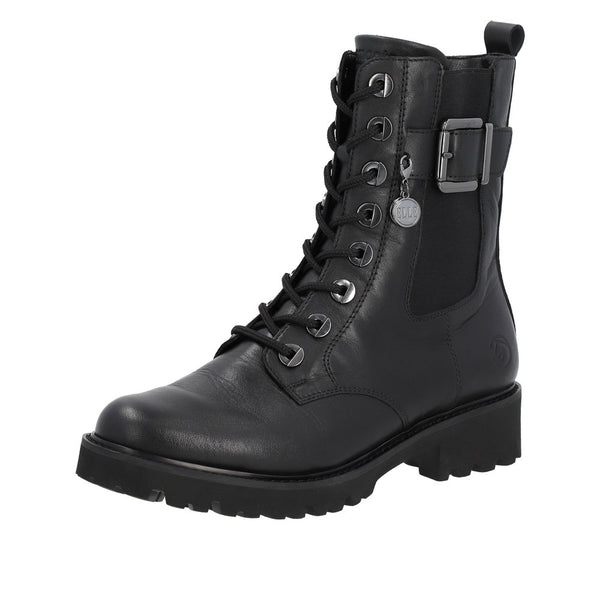 Remonte D8668-00 Ladies Black Leather Zip & Lace Ankle Boots