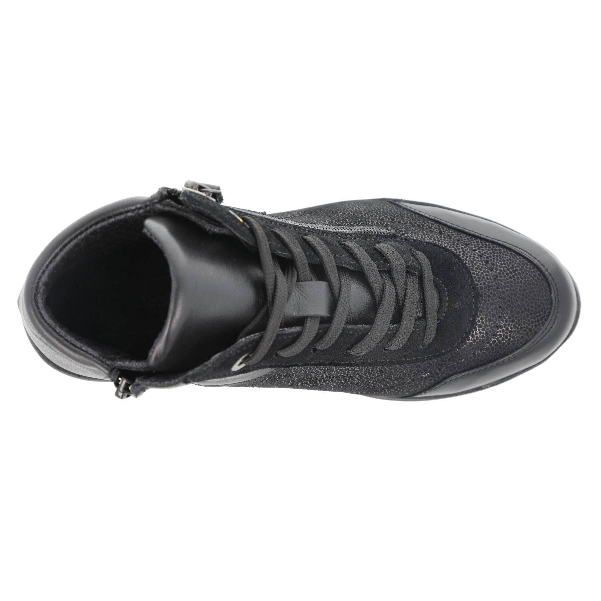 DB Shoes Antelope 2V Ladies Wide Black Leather & Textile Zip & Lace Ankle Boots-elevate your sole
