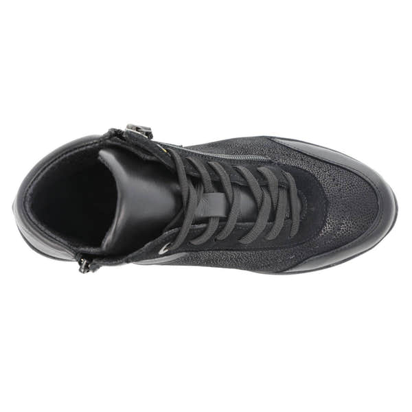 DB Shoes Antelope 2V Ladies Wide Black Leather & Textile Zip & Lace Ankle Boots-elevate your sole