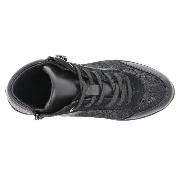 DB Shoes Antelope 2V Ladies Wide Black Leather & Textile Zip & Lace Ankle Boots-elevate your sole