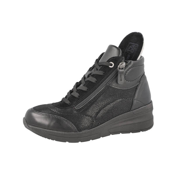 DB Shoes Antelope 2V Ladies Wide Black Leather & Textile Zip & Lace Ankle Boots-elevate your sole
