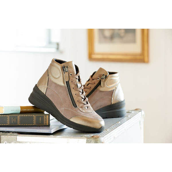 DB Shoes Antelope 6V Ladies Wide Gold Leather & Textile Zip & Lace Ankle Boots-elevate your sole