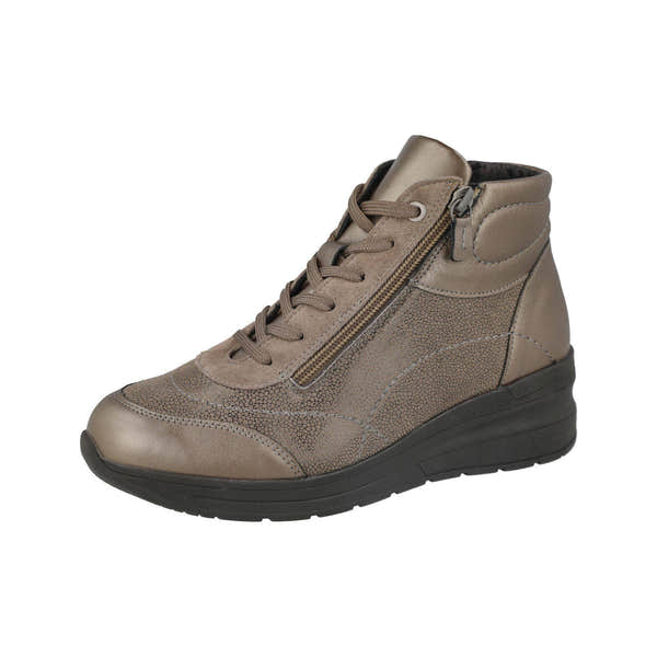 DB Shoes Antelope 6V Ladies Wide Gold Leather & Textile Zip & Lace Ankle Boots-elevate your sole
