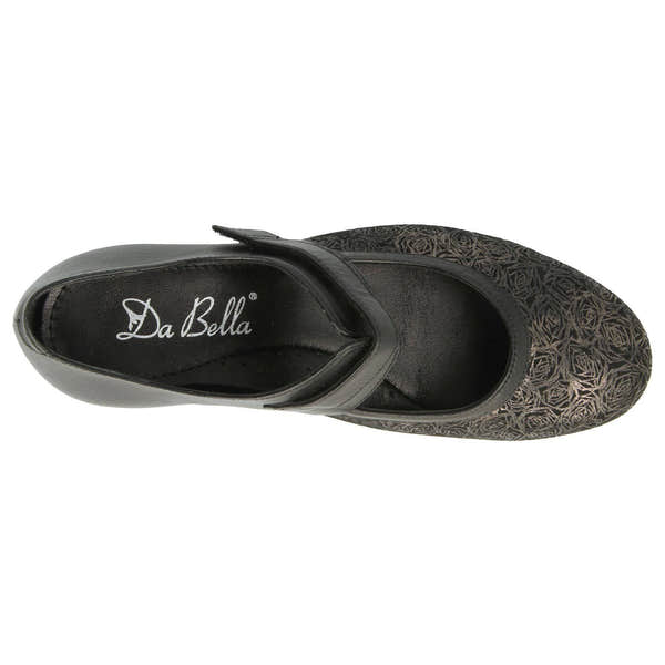 DB Shoes Constance 59100A Ladies Black Leather & Textile Touch Fastening Heels-elevate your sole