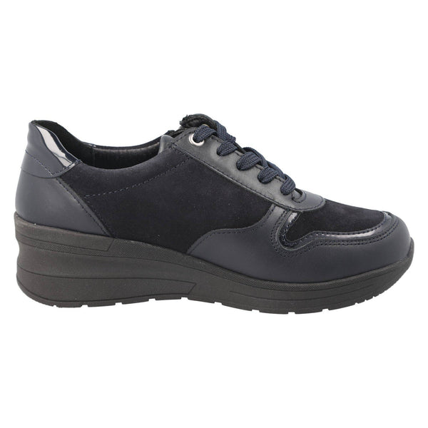 DB Shoes Fleet 2V Ladies Wide Navy Leather Zip & Lace Trainers-elevate your sole