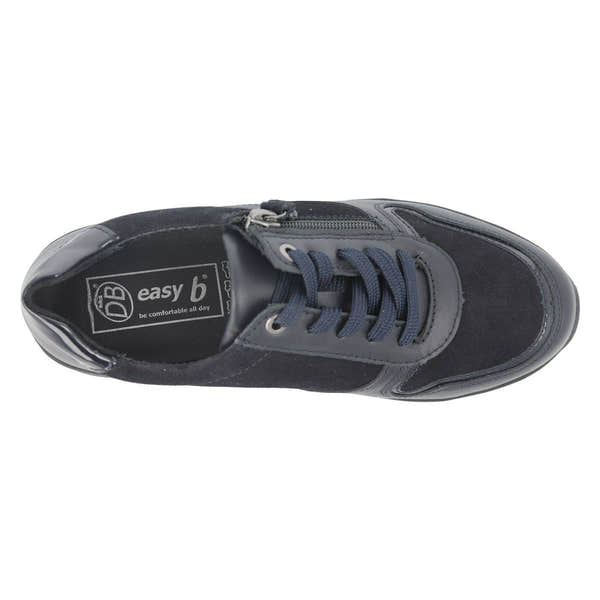 DB Shoes Fleet 2V Ladies Wide Navy Leather Zip & Lace Trainers-elevate your sole