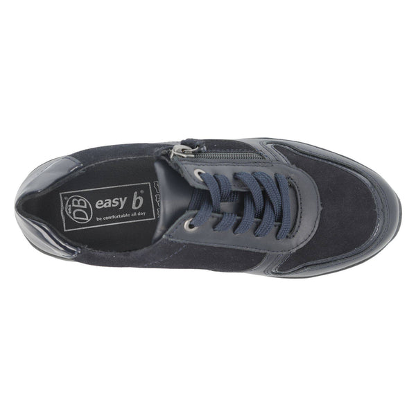 DB Shoes Fleet 2V Ladies Wide Navy Leather Zip & Lace Trainers-elevate your sole
