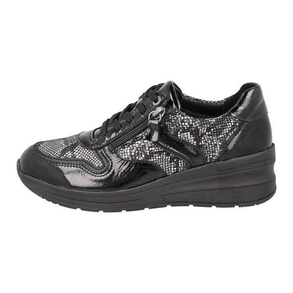 DB Shoes Fleet 6V Ladies Wide Black Leather Zip & Lace Trainers-elevate your sole