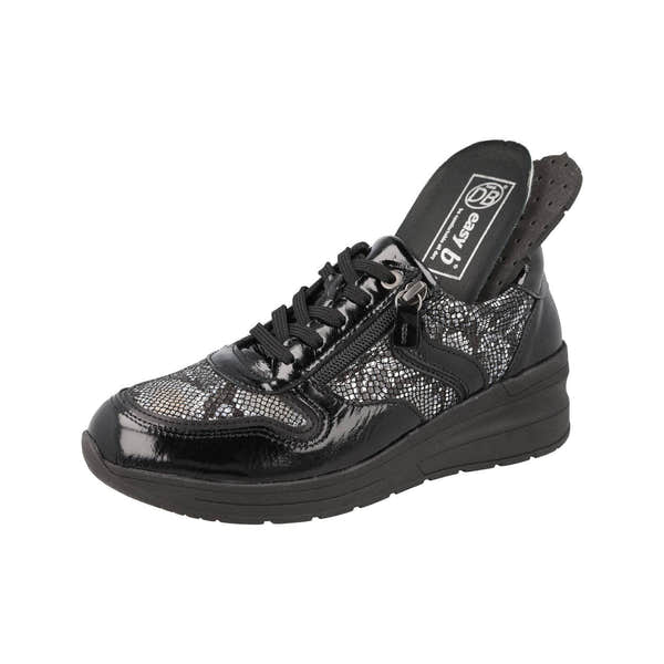 DB Shoes Fleet 6V Ladies Wide Black Leather Zip & Lace Trainers-elevate your sole