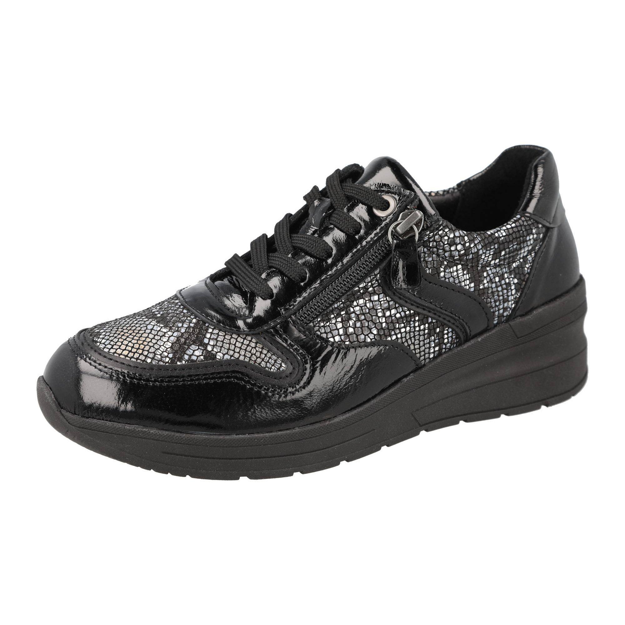 DB Shoes Fleet 6V Ladies Wide Black Leather Zip & Lace Trainers-elevate your sole