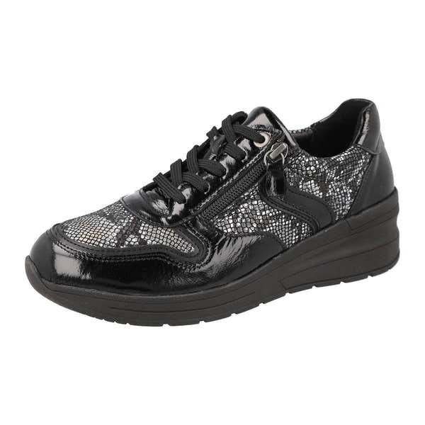 DB Shoes Fleet 6V Ladies Wide Black Leather Zip & Lace Trainers-elevate your sole
