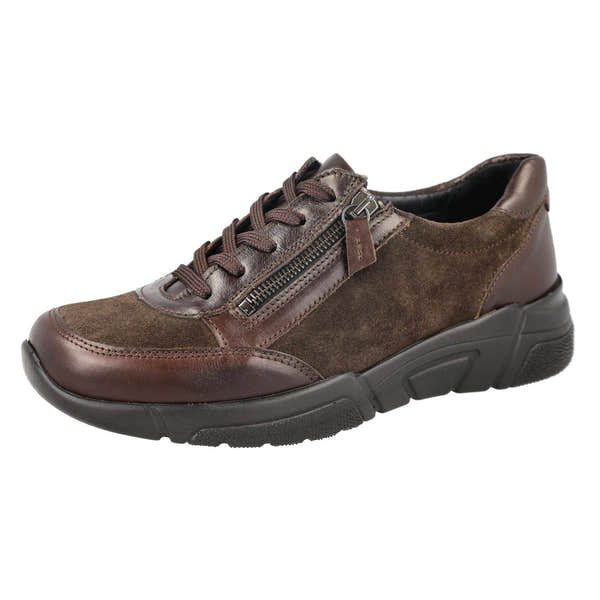 DB Shoes Granby 6V Ladies Wide Brown Suede Zip & Lace Trainers-elevate your sole