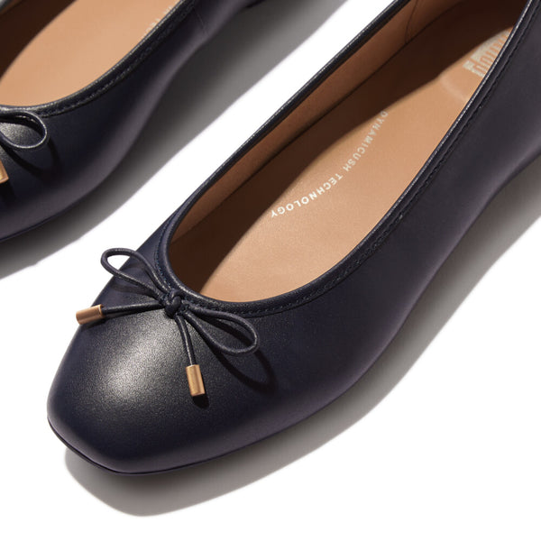 FitFlop HX8-399 Delicato Bow Ladies Narrow Midnight Navy Leather Slip On Shoes