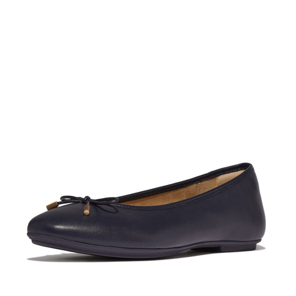 FitFlop HX8-399 Delicato Bow Ladies Narrow Midnight Navy Leather Slip On Shoes