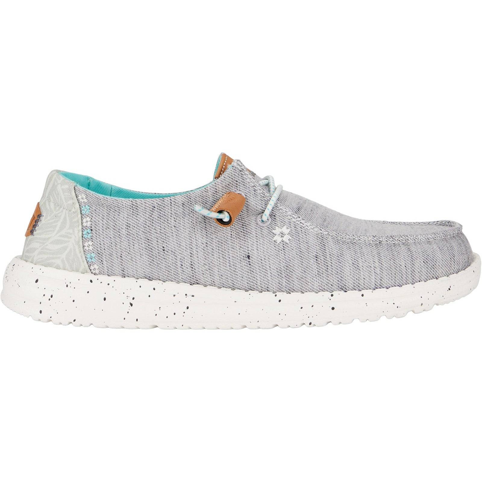 Dude Wendy Heathered Slub Tropical Ladies Grey Textile Slip On Shoes-elevate your sole