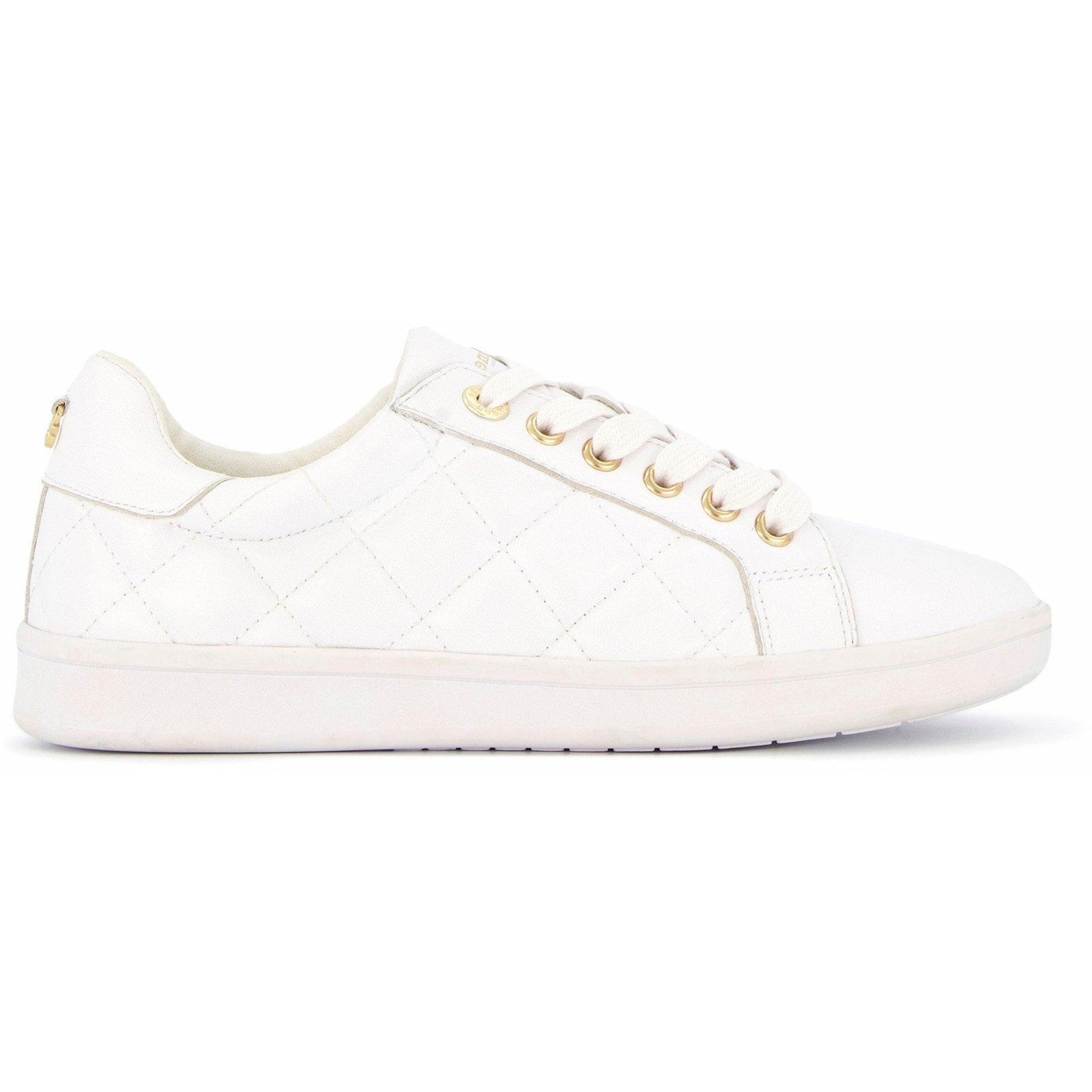 Dune Excited Ladies White Leather Lace Up Trainers-elevate your sole