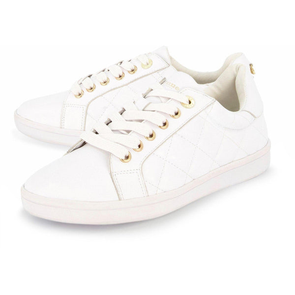 Dune Excited Ladies White Leather Lace Up Trainers-elevate your sole