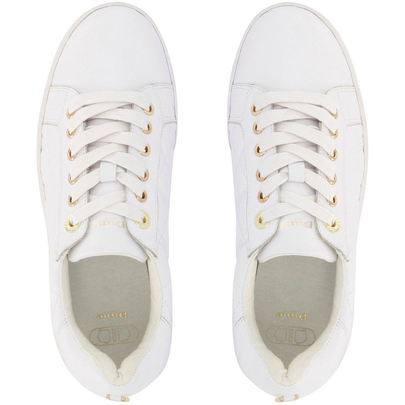 Dune Excited Ladies White Leather Lace Up Trainers-elevate your sole