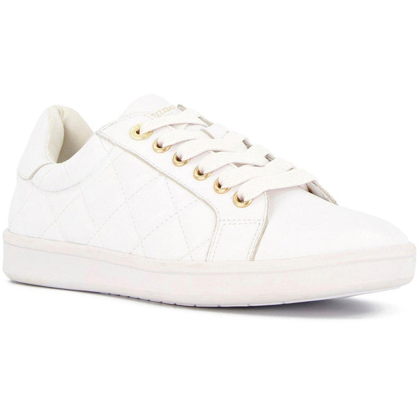 Dune Excited Ladies White Leather Lace Up Trainers elevate your sole