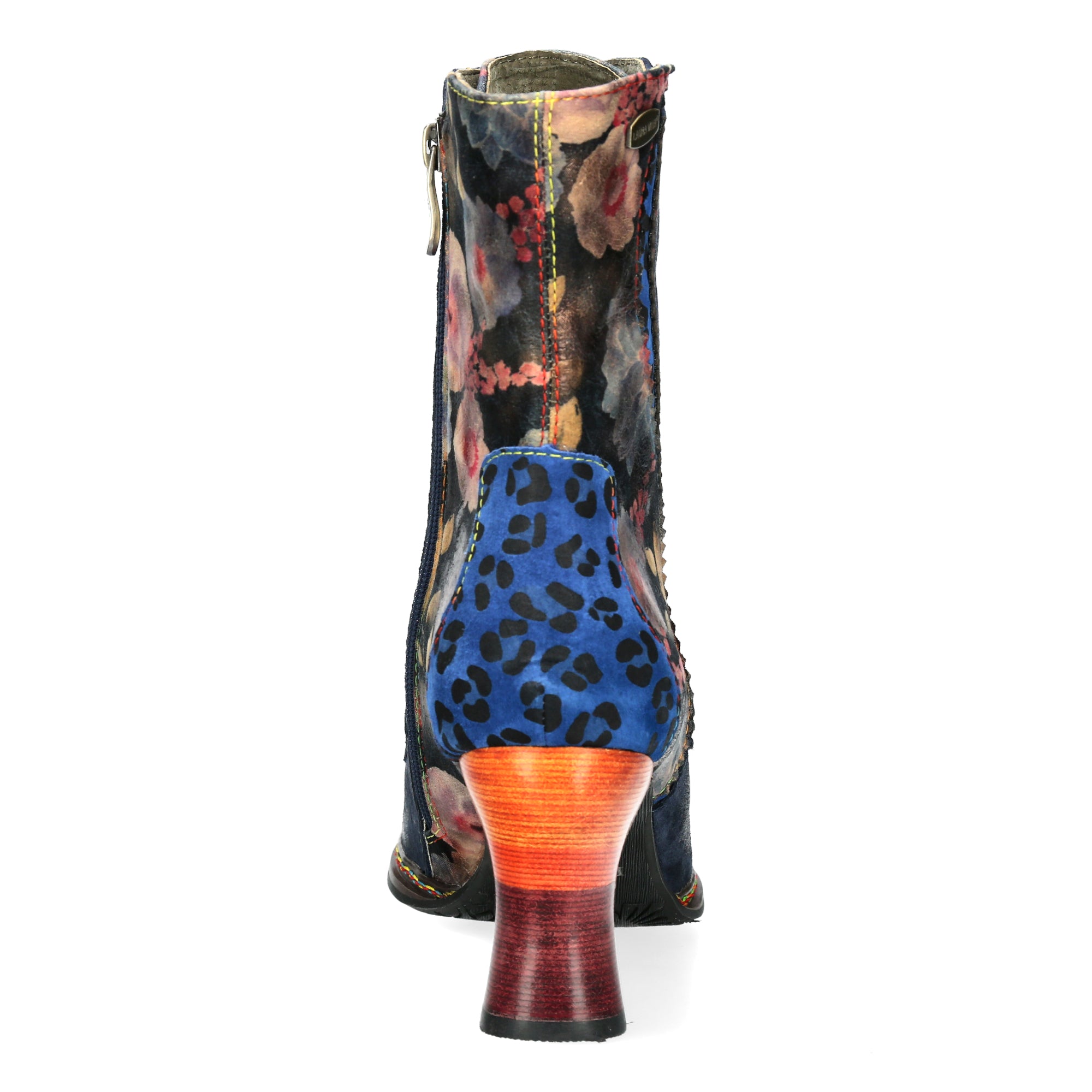 Bottines à talons Laura Vita Eleao 42 pour femme en cuir et textile bleu multicolore, avec zip et lacets