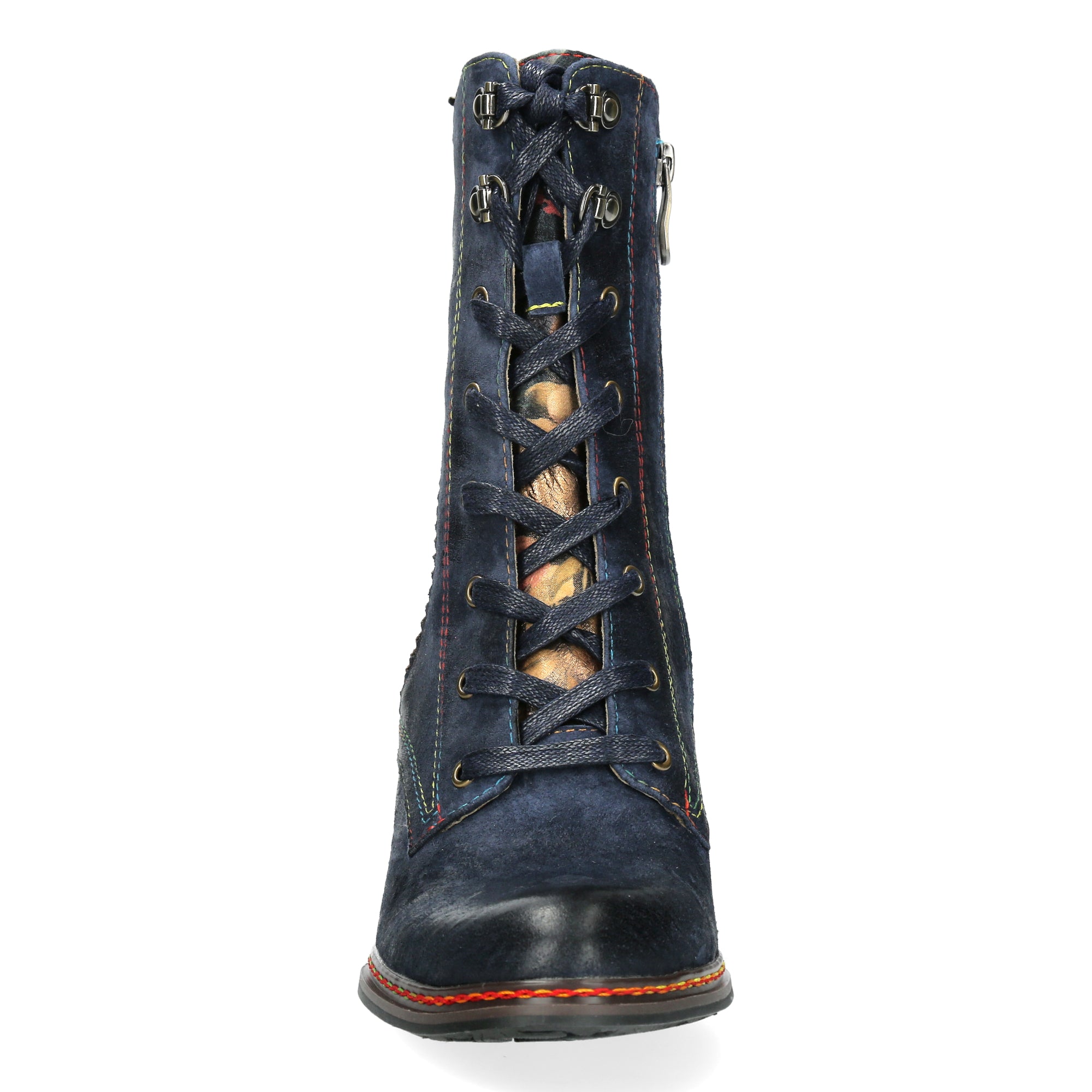 Bottines à talons Laura Vita Eleao 42 pour femme en cuir et textile bleu multicolore, avec zip et lacets