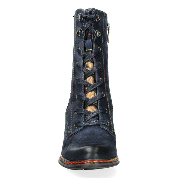 Bottines à talons Laura Vita Eleao 42 pour femme en cuir et textile bleu multicolore, avec zip et lacets
