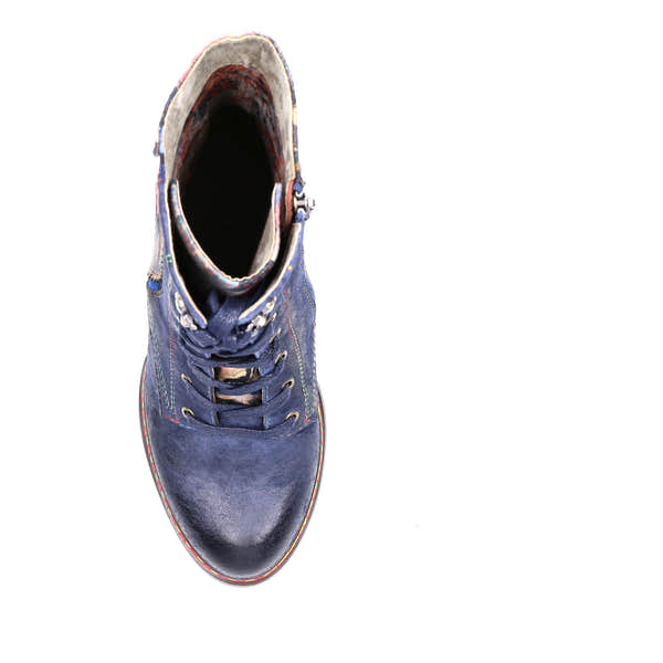 Bottines à talons Laura Vita Eleao 42 pour femme en cuir et textile bleu multicolore, avec zip et lacets
