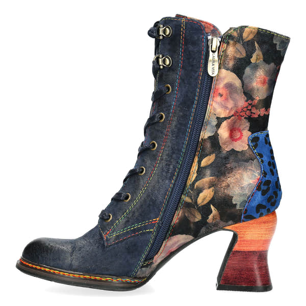 Bottines à talons Laura Vita Eleao 42 pour femme en cuir et textile bleu multicolore, avec zip et lacets