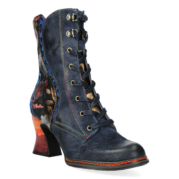 Bottines à talons Laura Vita Eleao 42 pour femme en cuir et textile bleu multicolore, avec zip et lacets