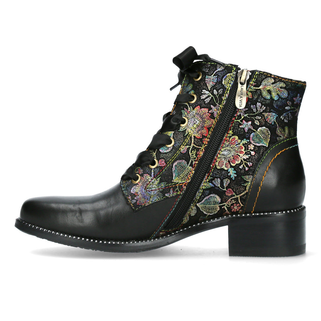 Laura Vita Emcmao 05 Ladies Black Leather & Textile Zip & Lace Ankle Boots