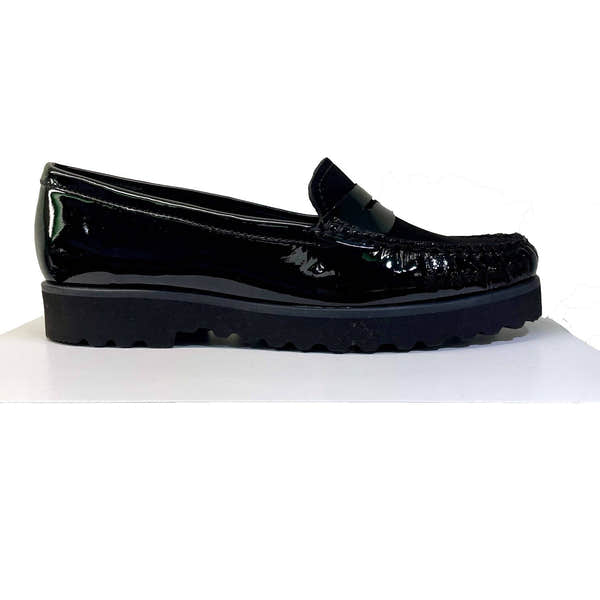 EYS 16529 Ladies Black Patent And Nubuck Leather Slip On Loafers-elevate your sole
