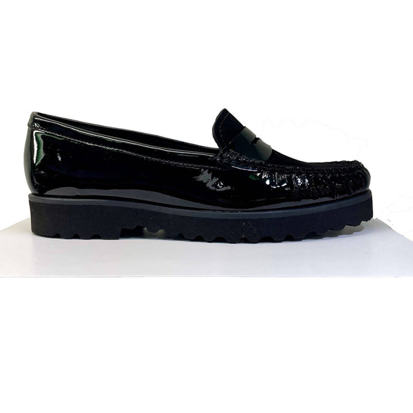 EYS 16529 Ladies Black Patent And Nubuck Leather Slip On Loafers-elevate your sole
