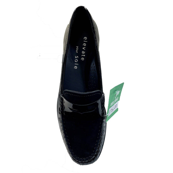 EYS 16529 Ladies Black Patent And Nubuck Leather Slip On Loafers-elevate your sole