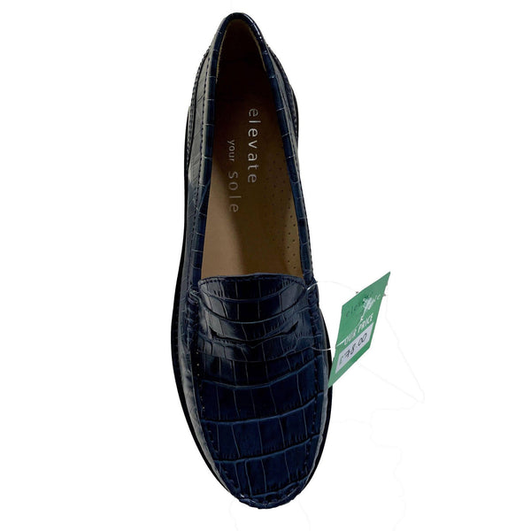 EYS 50564 Ladies Navy Croc Leather Slip On Loafers-elevate your sole