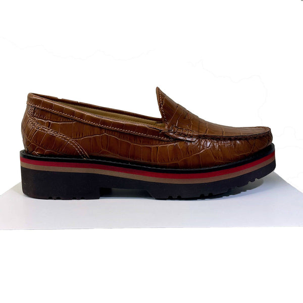 EYS 50564 Ladies Tan Croc Leather Slip On Loafers-elevate your sole