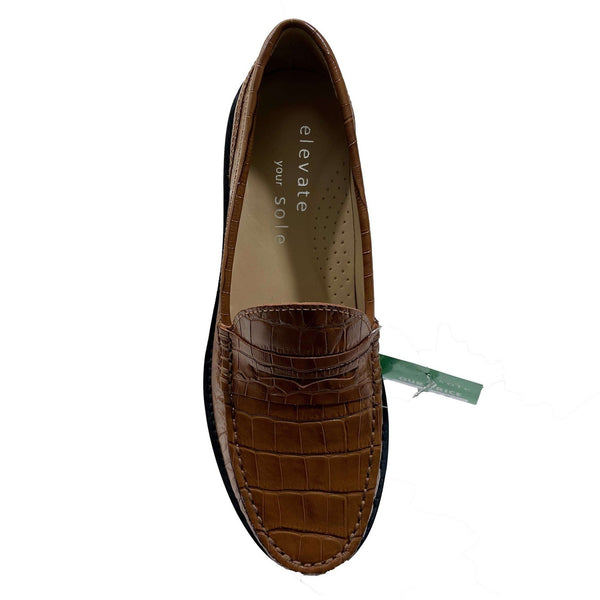 EYS 50564 Ladies Tan Croc Leather Slip On Loafers-elevate your sole