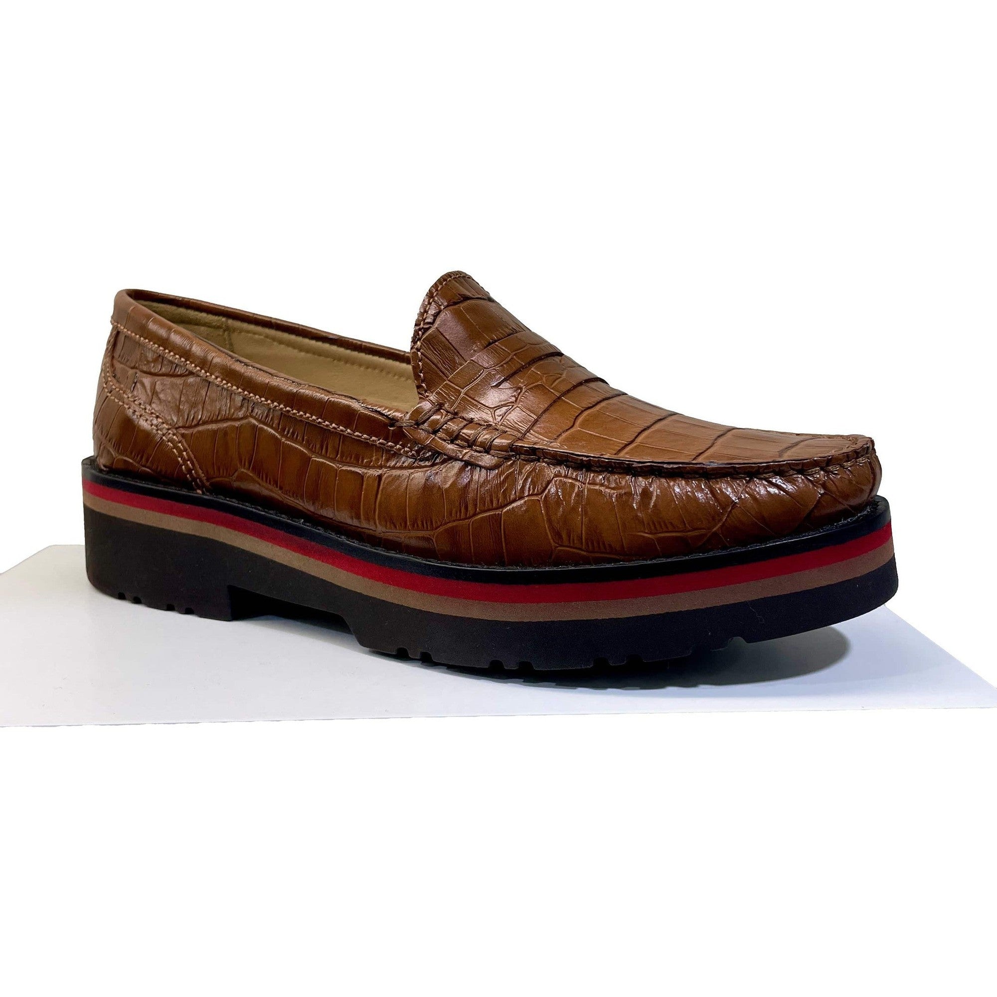 EYS 50564 Ladies Tan Croc Leather Slip On Loafers-elevate your sole