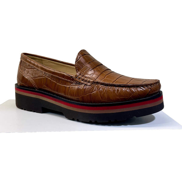 EYS 50564 Ladies Tan Croc Leather Slip On Loafers-elevate your sole