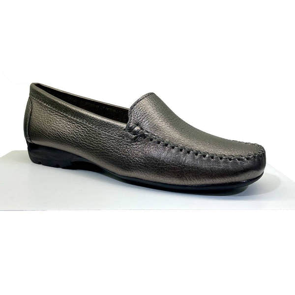 EYS Alice Ladies Pewter Leather Loafer Slip On Shoes-elevate your sole