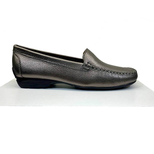 EYS Alice Ladies Pewter Leather Loafer Slip On Shoes-elevate your sole