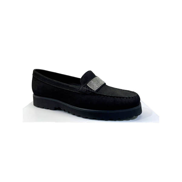 EYS Gemma Ladies Black Nubuck Slip On Shoes-elevate your sole