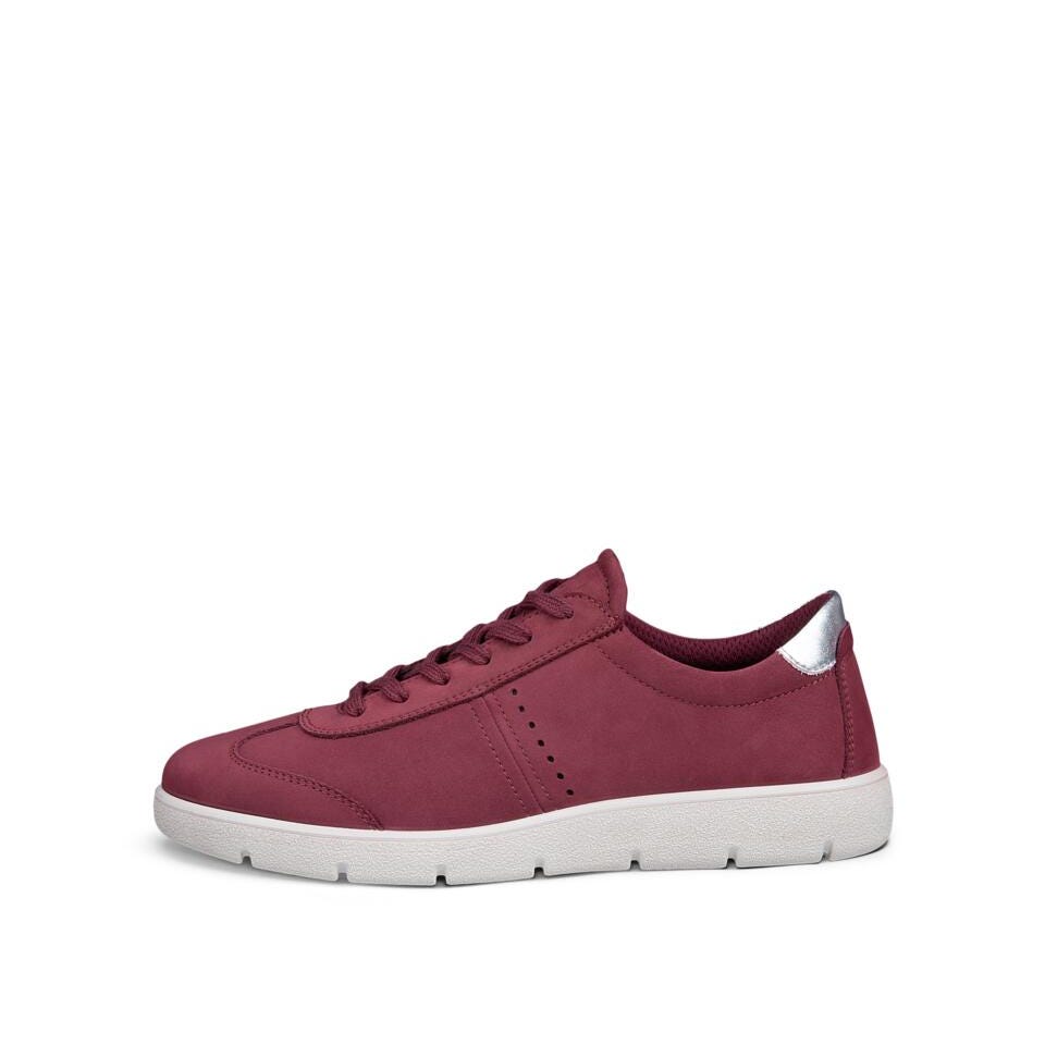 Ecco Bella 2 W Ladies Dark Ruby/Pure Silver Leather Lace Up Trainers, outer side view.