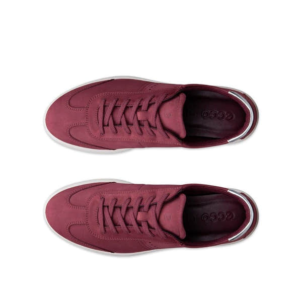 Ecco Bella 2 W Ladies Dark Ruby/Pure Silver Leather Lace Up Trainers, top view.