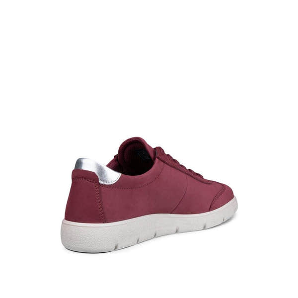 Ecco Bella 2 W Ladies Dark Ruby/Pure Silver Leather Lace Up Trainers, rear view.