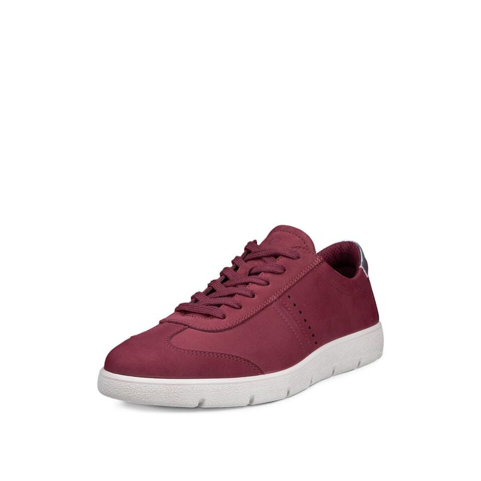 Ecco Bella 2 W Ladies Dark Ruby/Pure Silver Leather Lace Up Trainers, front three-quarter view.