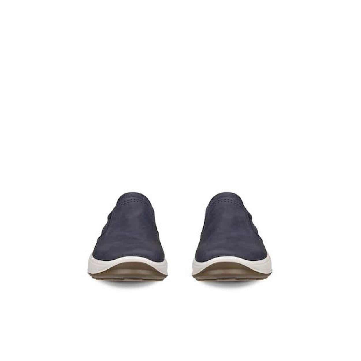 Ecco Byway 2.0 men's marine leather slip-on shoes with white soles, sleek casual footwear for men.
