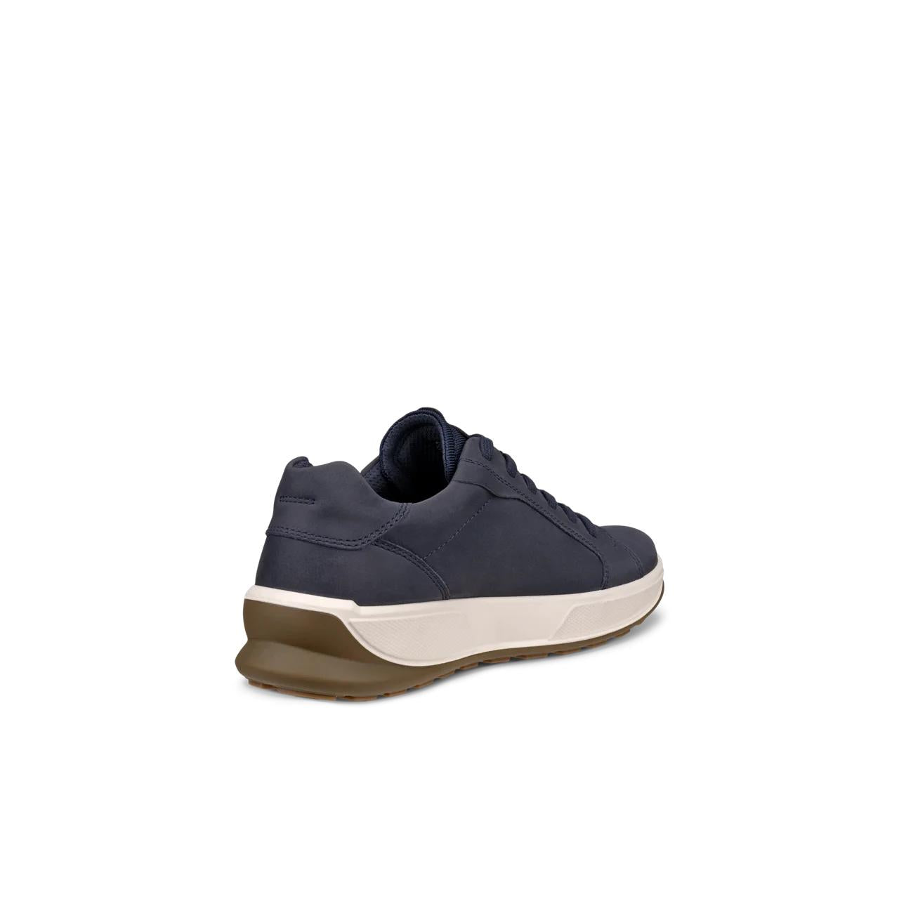 Ecco Byway 2.0 men's navy nubuck lace-up shoes with white midsole and brown outsole, stylish and comfortable for casual wear.
