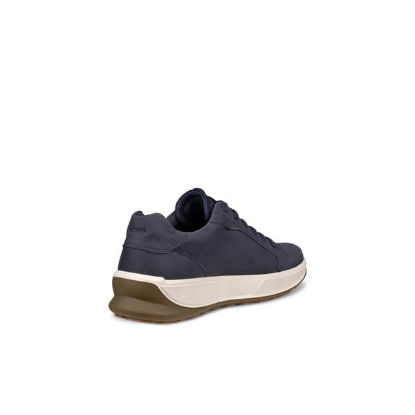 Ecco Byway 2.0 men's navy nubuck lace-up shoes with white midsole and brown outsole, stylish and comfortable for casual wear.