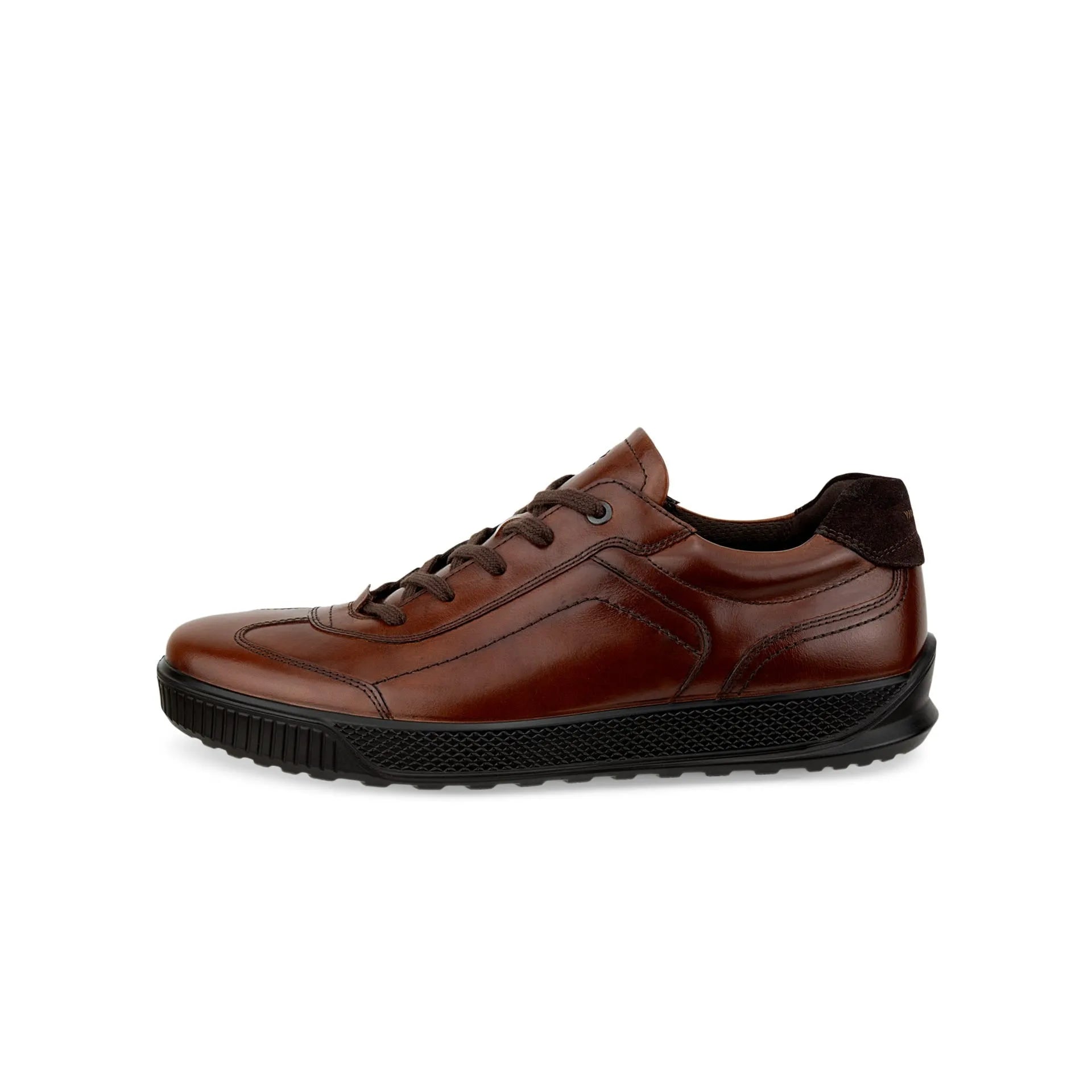 Ecco Byway M men's brown leather lace-up trainers with black sole and cushioned collar.